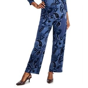 JM Collection Pants Womens Large Blue Floral Paisley Wide Leg Casual Trouser NWT